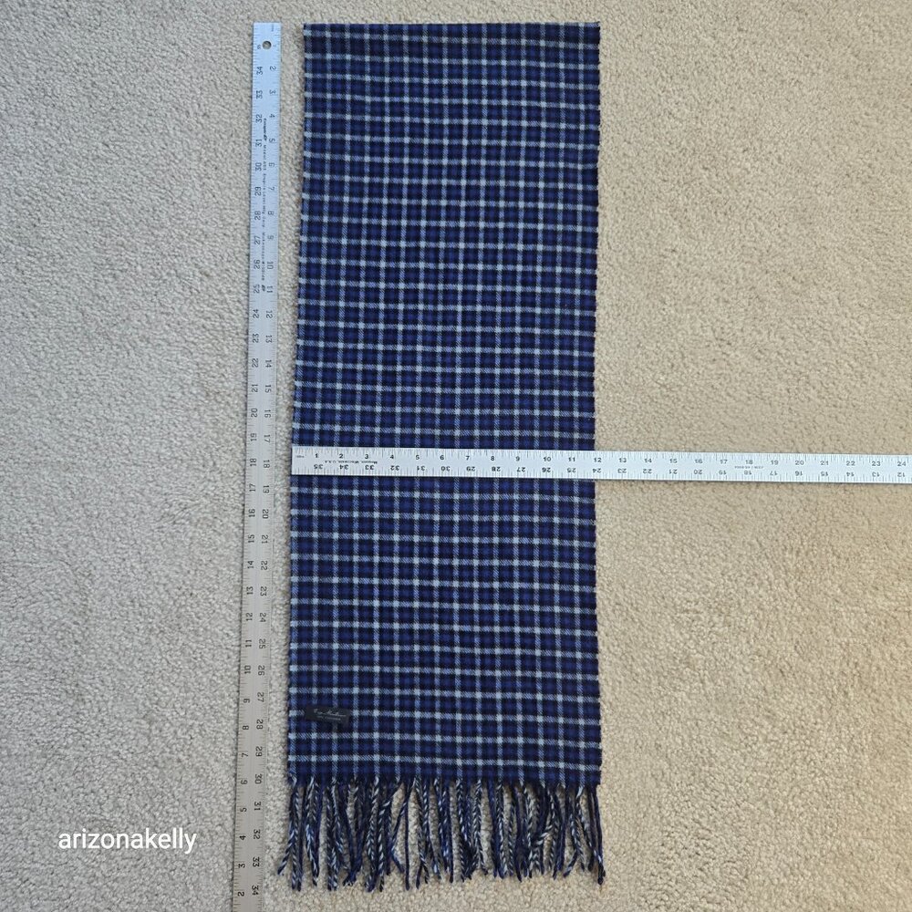 Enzo Mantovani Cashmere Scarf Blue Black Plaid Checks - Picture 9 of 10